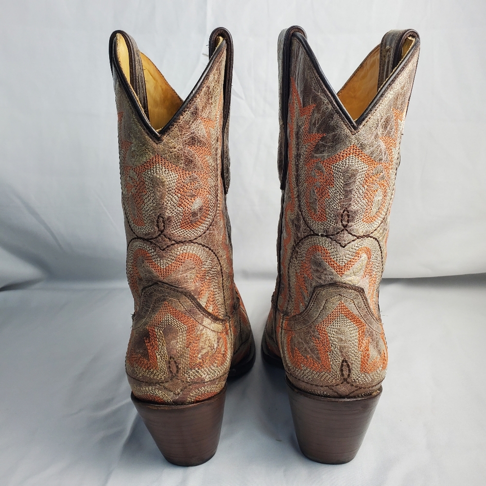 Corral Western Cowboy Boots with Orange and Brown Pattern Size 7 - Picture 5 of 10